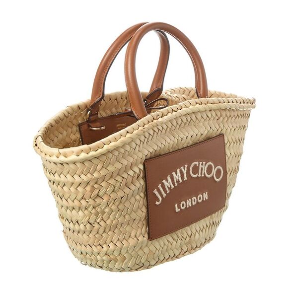 Jimmy Choo Beach Small Raffia & Leather Basket Tote - Picture 3 of 4